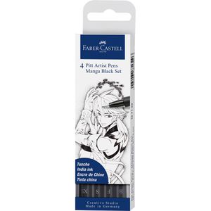 Faber-Castell Tuschestifte Pitt Artist Pen 167132, schwarz, Pinsel- & Rundspitze, 4 Stück