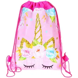 Schulschuhbeutel Gymnastik Einhorn Blumen Rosa 35x27cm