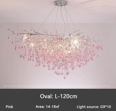 Inspired Finds Modern Crystal Branch Chandelier Pink Blue Teardrop Ceiling Light warm Light pink L 47.24in