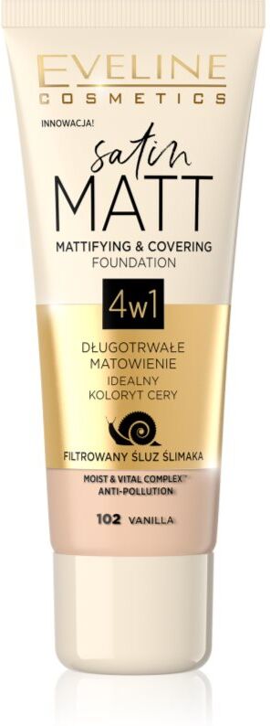 Eveline Cosmetics Satin Matt mattifying foundation with snail extract shade 102 Vanilla 30 ml