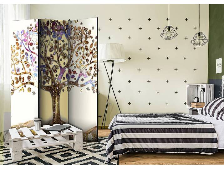 Paravent Golden Tree acoustique Intissé sur bois massif Doré 135 x 172cm