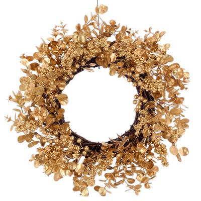 Kunstkranz OTTO HOME "Eukalyptus-Beeren-Mix Kranz, 45cm", gold, H:10cm Ø:45cm, Obermaterial: 100% Kunststoff, Kunstpflanzen, goldfarben, mit Glitter