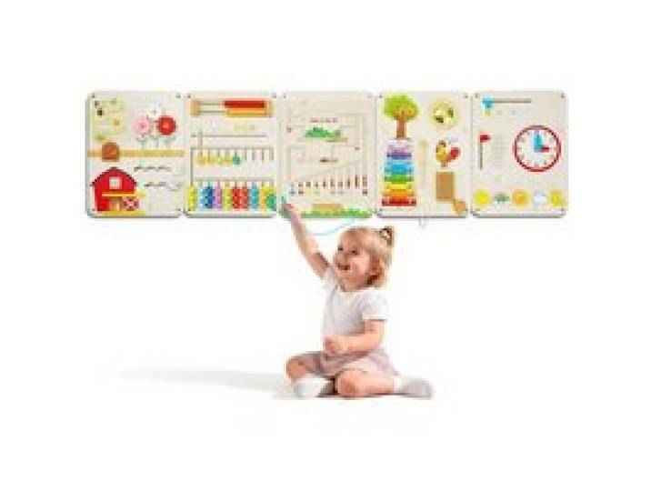 VEVOR Montessori Busy Board 16-in-1 5-Teiliges Wandmotorikbrett aus Holz, Sensorisches Lernspielzeug zur Bildung & Frühe Entwicklung für Kita Zuhause, mit Xylophon Uhr Zahnrädern & Lernelementen