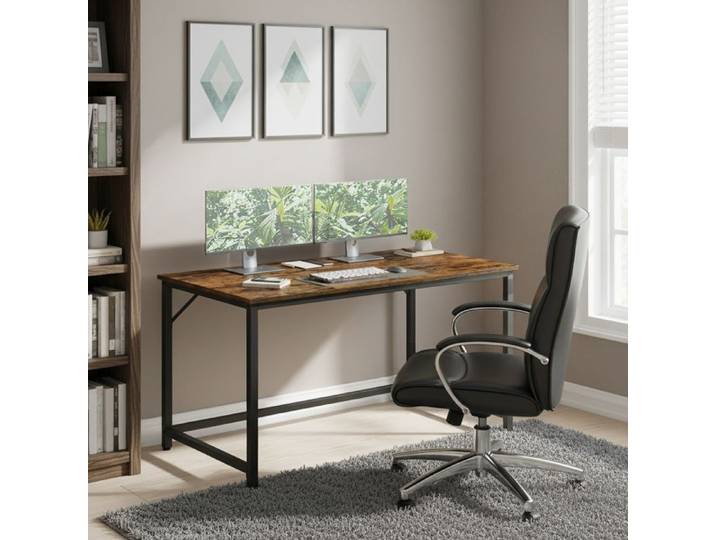 Rehausse Bureau Table Poste de Travail 60 1 x 120 1 x 76 1 cm Style Industriel Cadre en Métal Marron et Noir