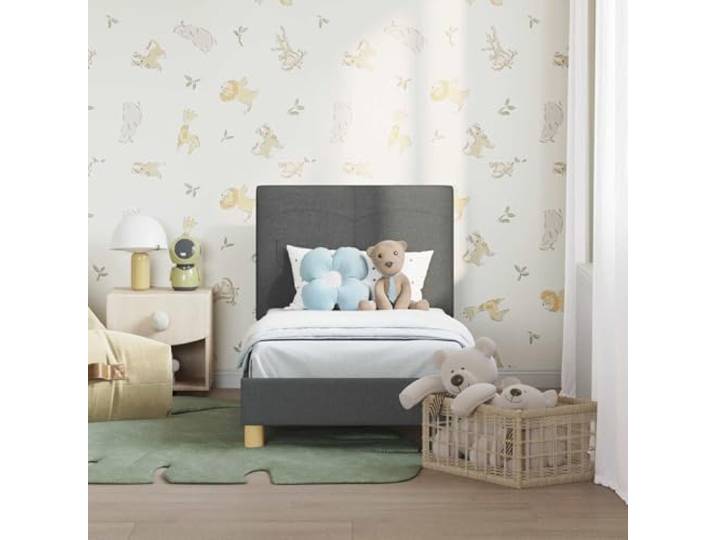 KTHLBRH Bettgestell dunkelgrau Stoff 70 x 140 cm Technisches Holz, integrierte Taschen, niedriges Profil-Design, ohne Boxspring