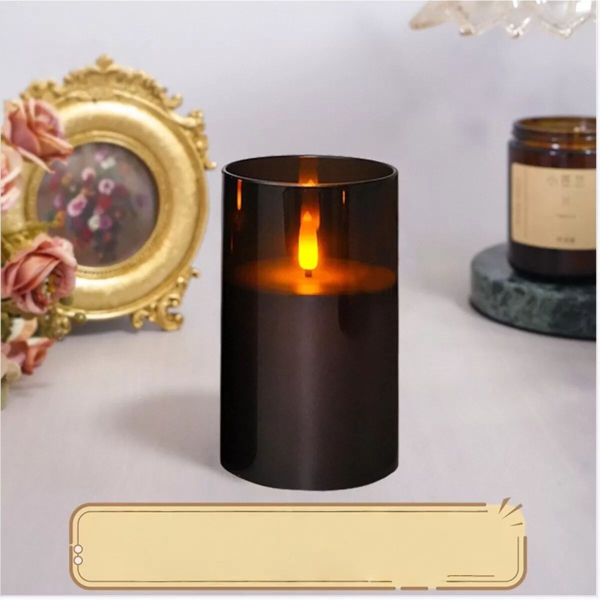 INF Glänzend Schwarze LED Flammenlose Kerze - 7,5x12,5cm - Weihnachts-/Geburtstagszauber Elektronisches Kerzenlicht