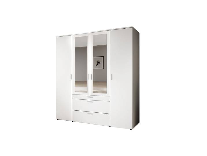 Kleiderschrank weiß mit Spiegel - 180 cm - 4-türig - VESALA