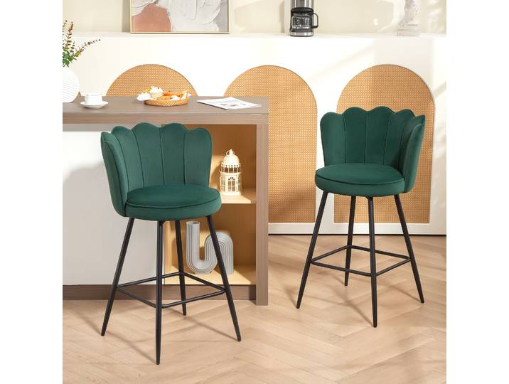 HOMCOM Lot 2 Tabourets Bar Vert Foncé avec Dossier Acier