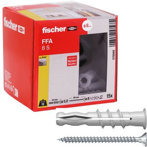 Fischer Schrauben-Dübel-Set 578988, Porenbetondübel FFA 8 S, 8x50mm Universaldübel & Schrauben, 30-teilig