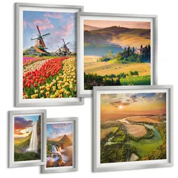 BILDER SET 5er Set - 50x50 cm & 20x30 cm & 40x60 cm Silberner Rahmen - Whisky, Wein, Champagner, Kaffee, Alkohol