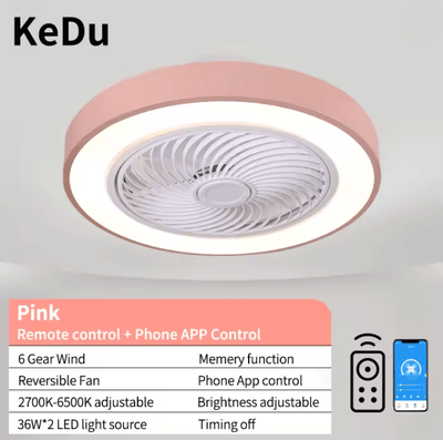 Inspire Essentials AeroGlow Modern Ceiling Fan Light With Quiet Motor And LED Illumination 220 V pink