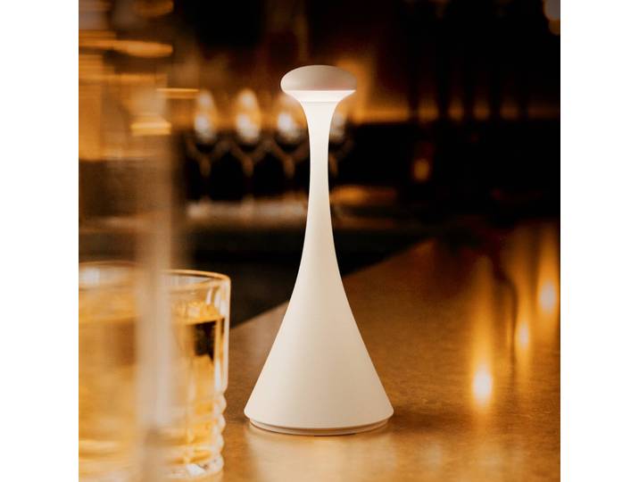 Sigor LED-Akkutischleuchte Nudrop mini, schneeweiß, IP54, dimmbar, weiß / opal, für Wohn- / Esszimmer, Aluminium