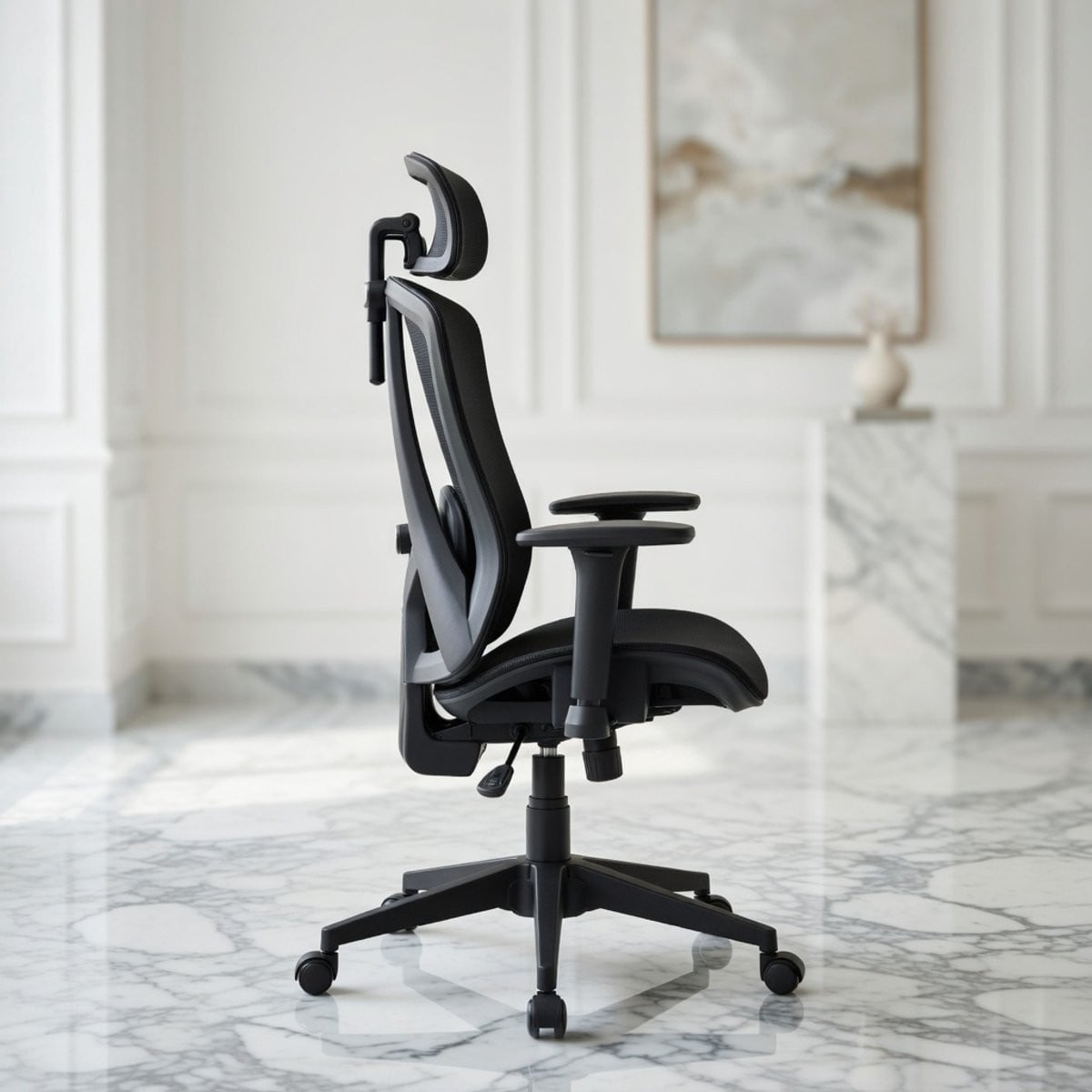 Casa Serena Ergonomische Luxe Bureaustoel met Hoofdsteun en Lendensteun - Zwart Mesh