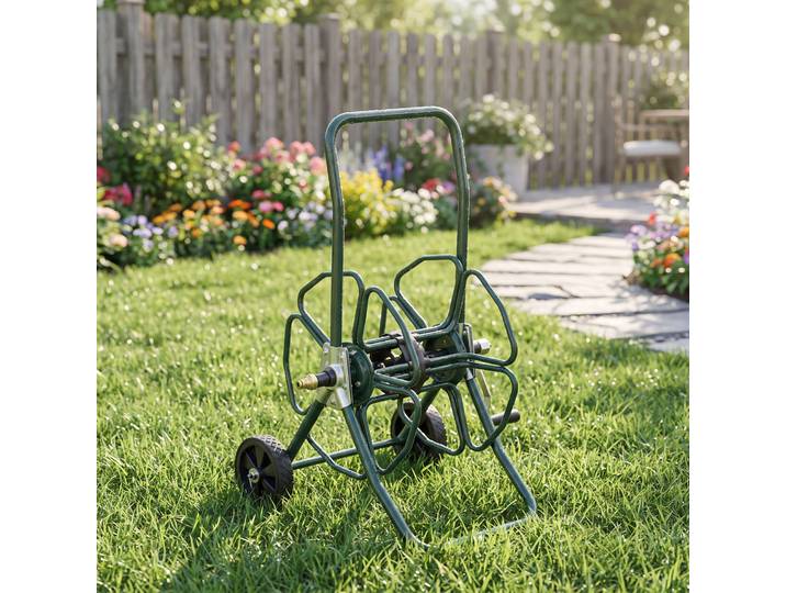 Outsunny Dévidoir Chariot 30m Tuyau Ø16mm Métal Vert