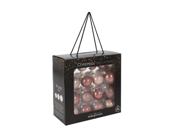 Weihnachtskugel Set Glas 34-teilig rosa