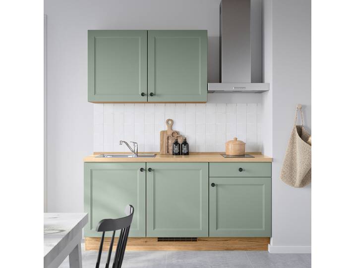 Küchenzeile Low-Line Cascada Variante A 180cm Ausrichtung rechts Grün/Mintgrau Beko