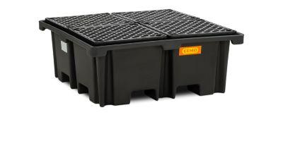 PE-Auffangwanne CEMO 400/4, mit 4 PE-Gitterrosten, B 1290 x T 1290 x H 500 mm, 400 l, für 4 x 200 l Fässer, bis 1200 kg