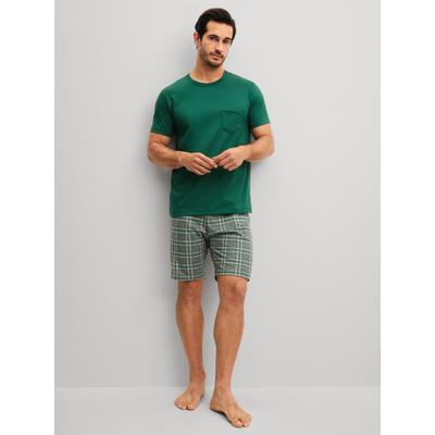 Shorty CALIDA "Relax Imprint 2", Damen, Gr. M (50), grün (forest grün), Single Jersey, Obermaterial: 100% Baumwolle, bequem kurz, V-Ausschnitt, Homewear-Sets Shorty, kurzarm, Rundhals, Brusttasche