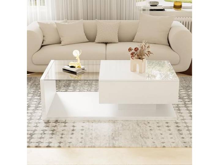 Elaimoros Couchtisch, Hochglanz-Weiß. Beistelltische, Couchtische mit Glas