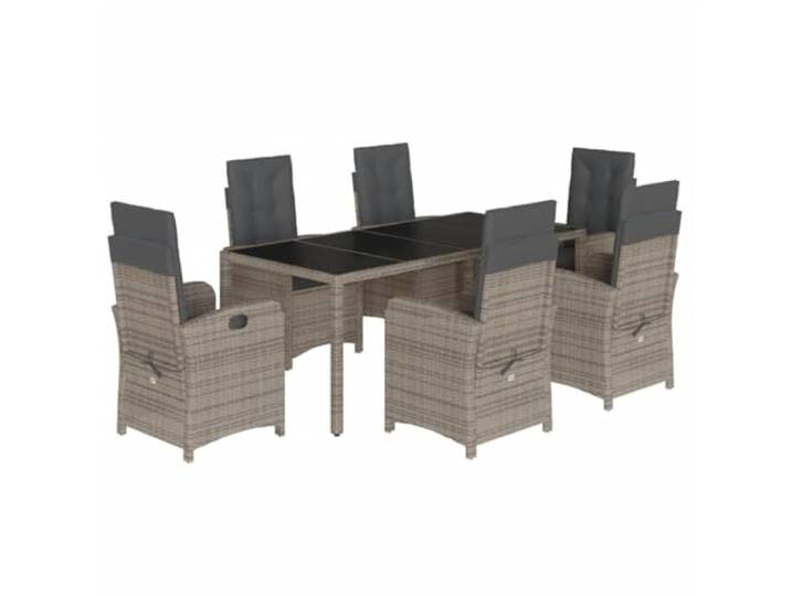 PUGYNBK Gartenzimmer-Set 7-teilig Synthetik Rattan Grau Verstellbare Rückenlehne, abnehmbare, waschbare Kissen, Tisch aus gehärtetem Glas, 110 kg pro Stuhl