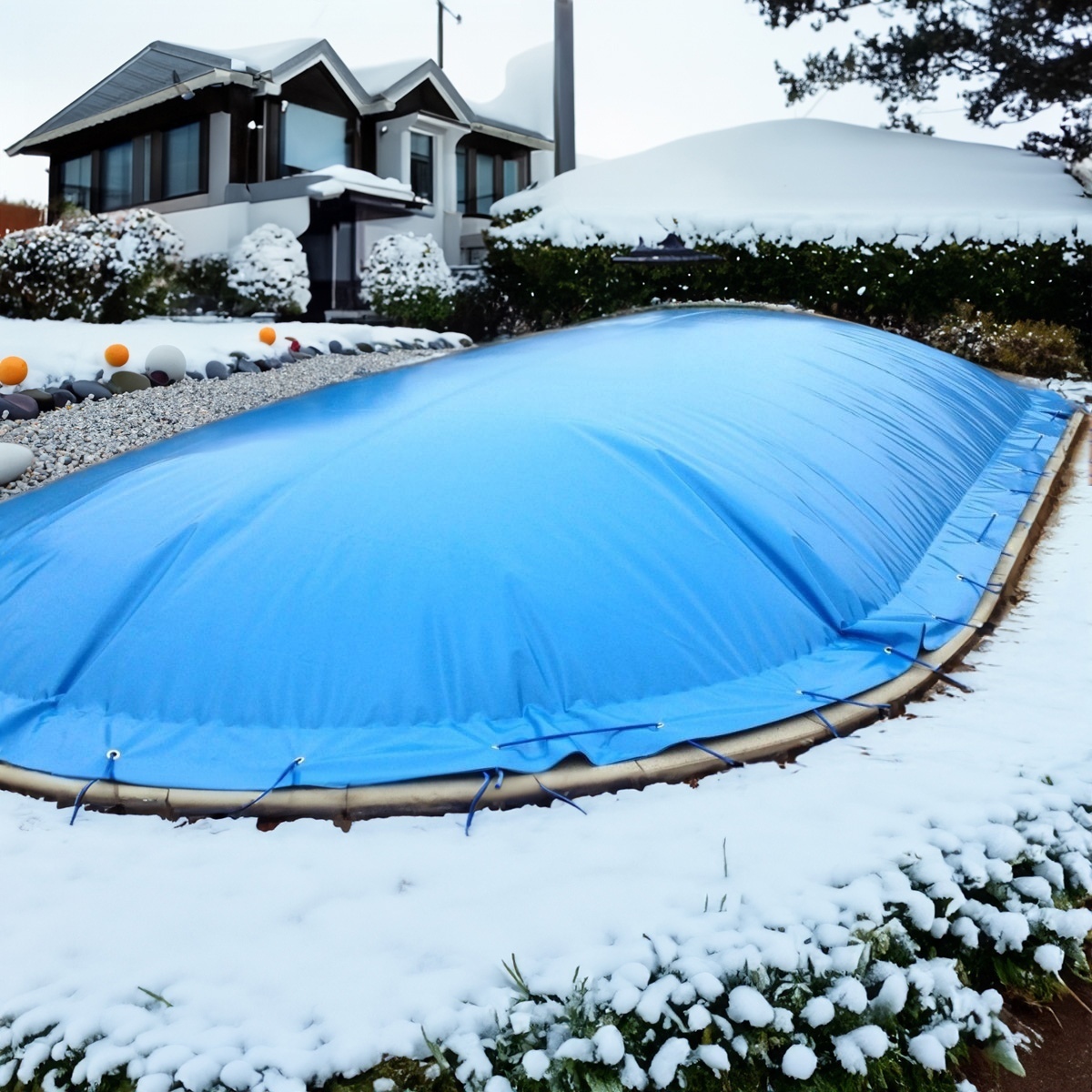 Aufblasbare Poolabdeckung Oval 490x300 cm Blau Überwinterung Luft Kissen Pool