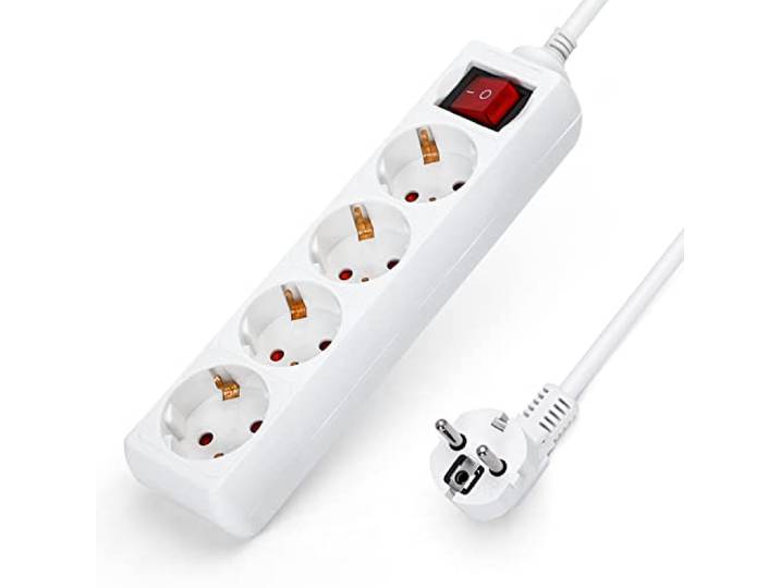 Aigostar Stekkerdoos 4-Voudig met Schakelaar Kinderbeveiliging, 3g1,5m㎡ 5m Kabel Wit (4-voudig, 5m)