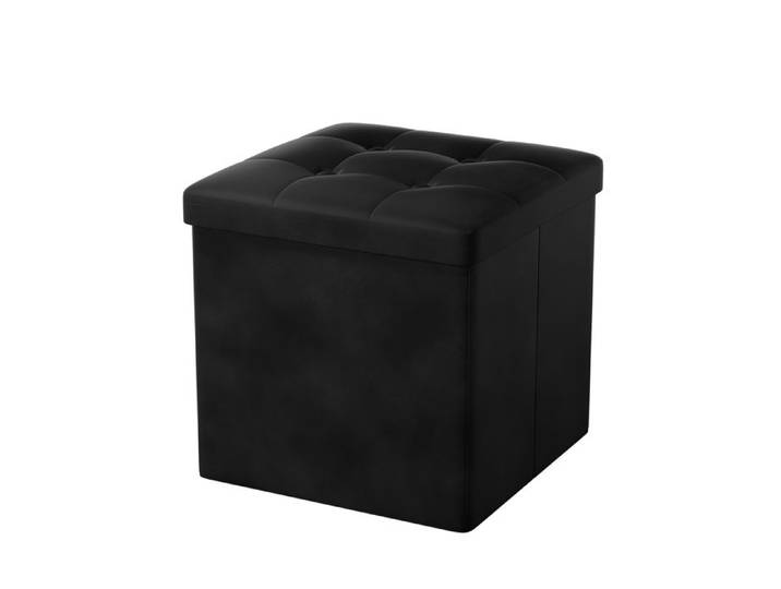 Pouf de rangement - OAK & TEA - Cube Tabouret de Rangement - Noir - 38x38x38 cm - Charge 150 kg