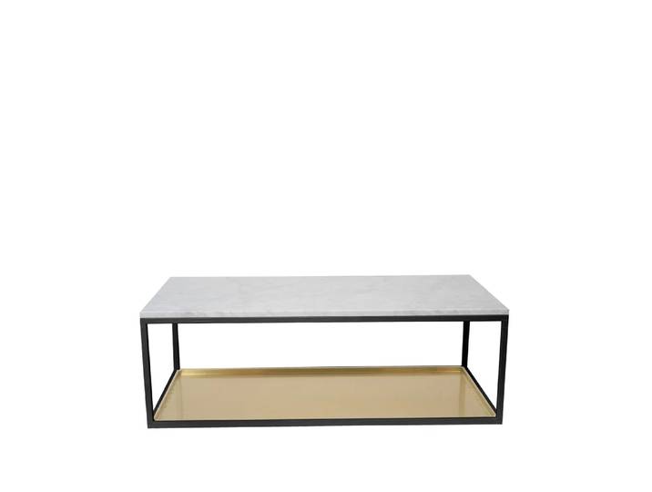 Scherlin Table basse 11 marbre blanc, structure laquée noir, plateau en laiton