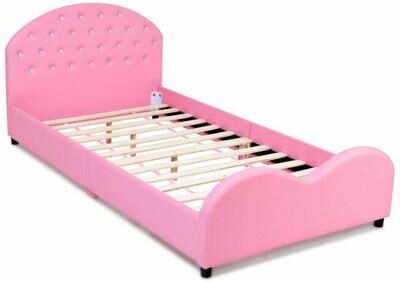Costway Twin Size Upholstered Platform Toddler Bed with Wood Slat Support