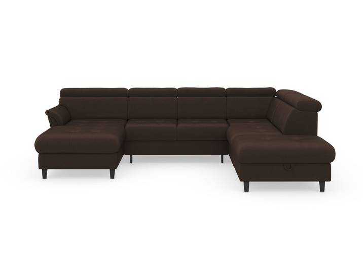 Wohnlandschaft, Mikrofasermaterial, Dunkelbraun, 304×216 cm, Mit Bettfunktion & Stauraum, Sit & More