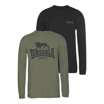 Langarmshirt LONSDALE "AYRSHIRE", Herren, Gr. M (48/50), bunt (schwarz, khaki), Single Jersey, Obermaterial: 100% Baumwolle, unifarben, Rundhals, Shirts Langarmshirt
