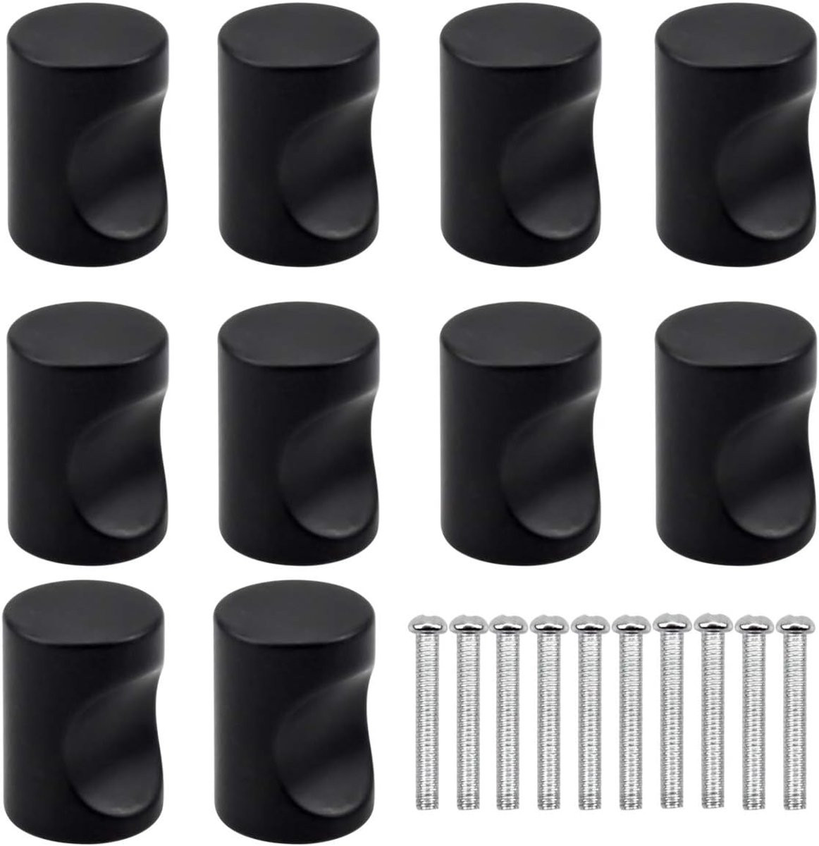 Set van 10 zwarte aluminium cilinderladeknoppen