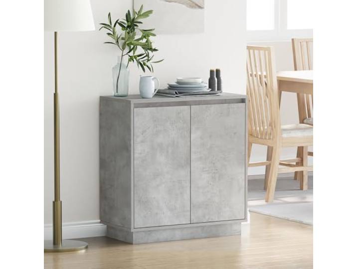 HEFZGDB LED Sideboard Betongrau 71x34,5x75 cm Holzwerkstoff mit integrierter Beleuchtung, moderner Nachttisch mit Betonoptik und LED-Lichtern für gemütliche Atmosphäre, robuster