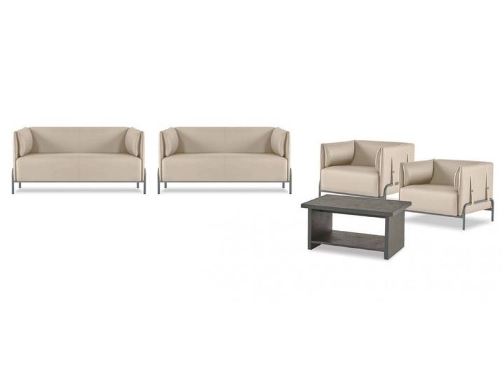 JVmoebel Polstergarnitur Hellbeige Designer-Sessel mit Tisch für stilvolles Arbeitszimmer, (Arbeitszimmer-Set 5tlg (2x 2-Sitzer + 2x Sessel + Couchtisch), Made in Europa