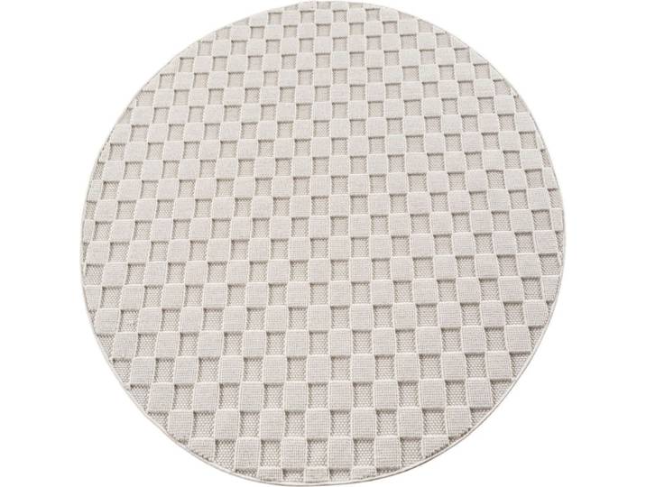 Tapis rond bouclés à relief damier crème 120x120cm