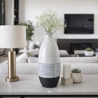 Sagebrook Home Modern Textured Bottle Stoneware Vase - Gray & Black