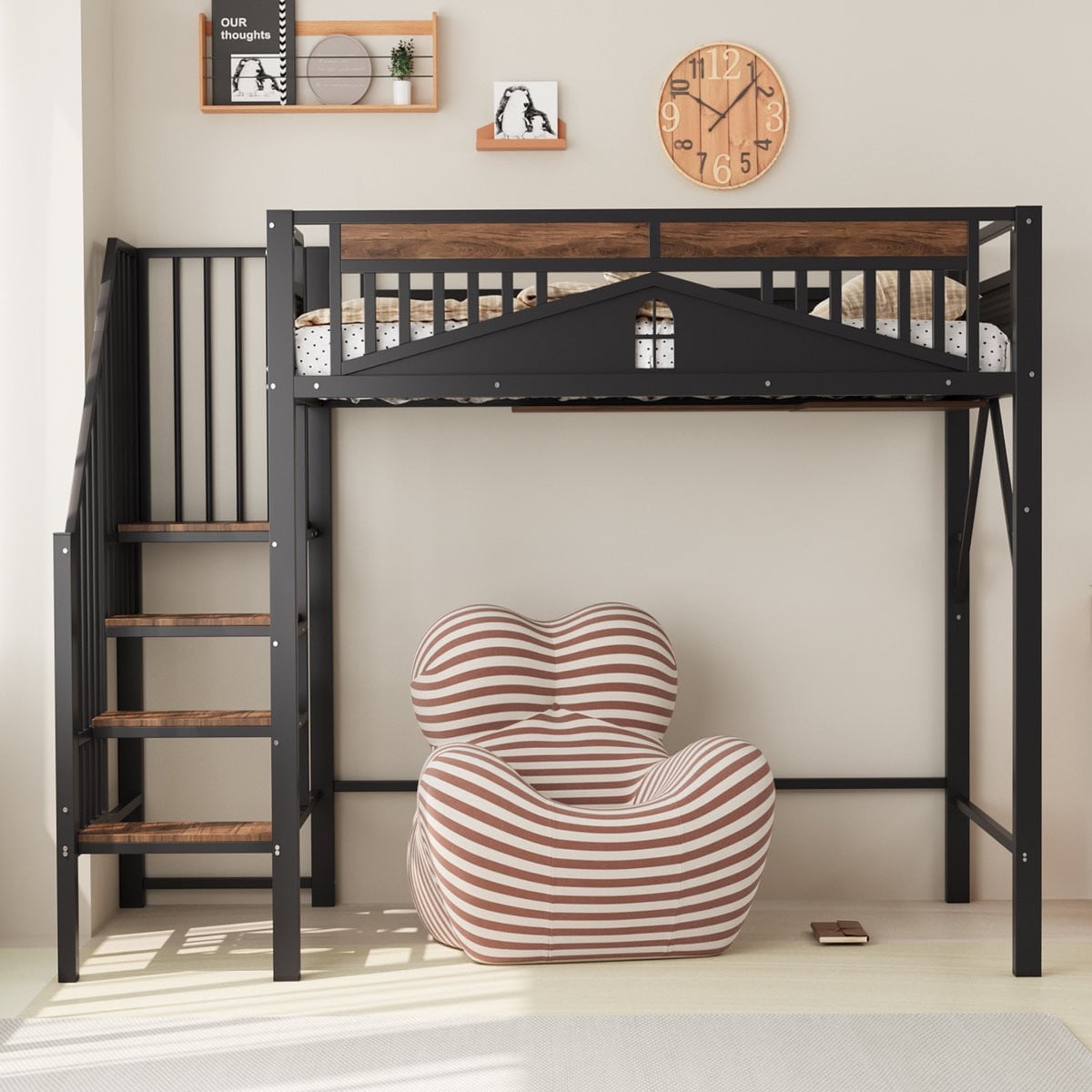 Sweiko Hoogslaper voor kinderen met veiligheidsrails, zwart, 90 x 200 cm