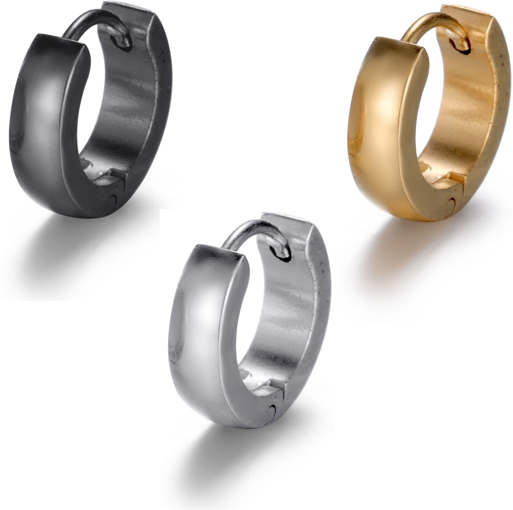 Creolen-Set FIRETTI "Multipack Schmuck Geschenk Ohrschmuck Creolenset", gelb (edelstahlfarben, gelbgoldfarben, schwarz), Ohrringe, Damen, 13mm, Edelstahl, Creolen-Set edelstahlfarben, gelbgoldfarben, schwarz 13mm, Edelstahl