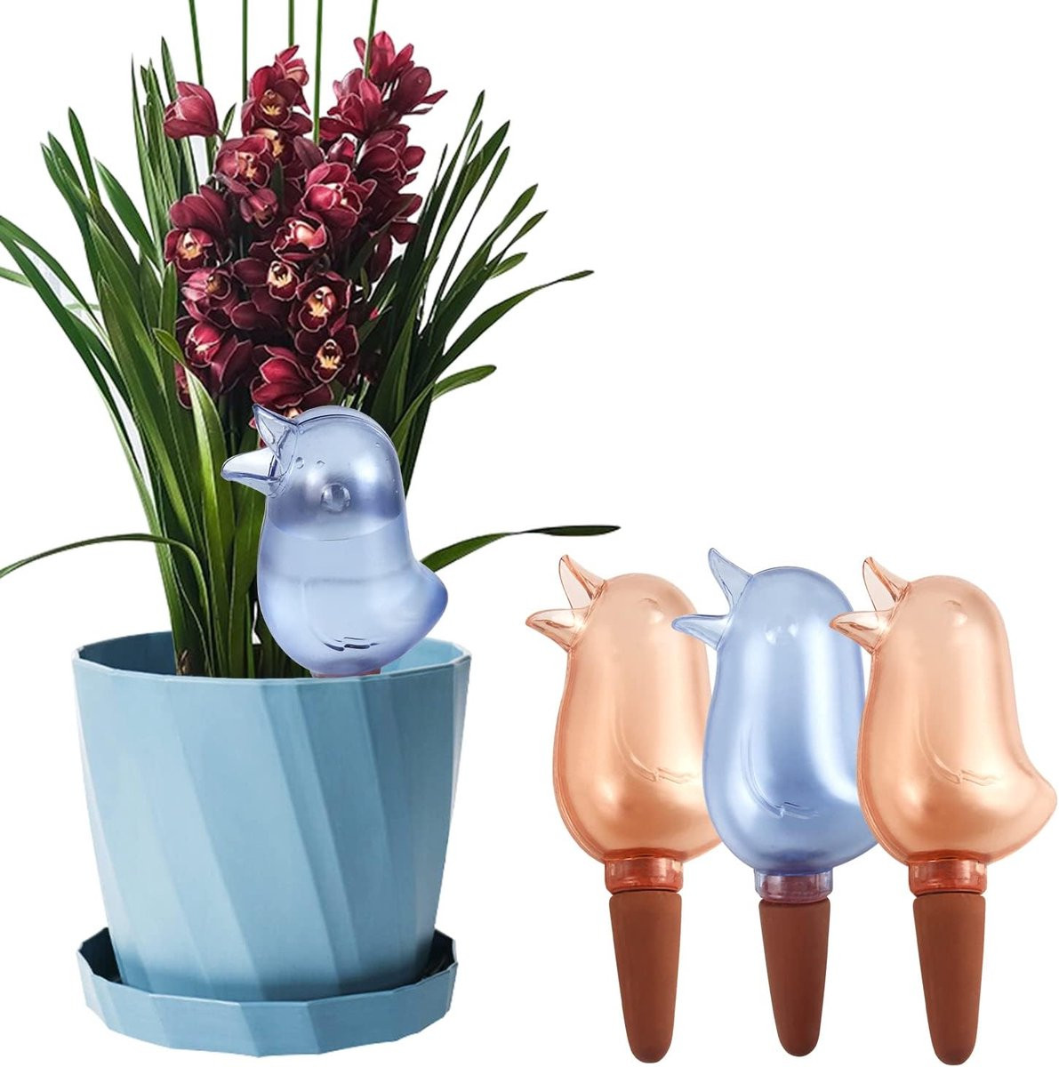 4 Vogelvormige Self Watering Spikes voor Binnenplanten - Rood & Blauw