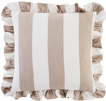 Sunbrella Outdoor Ruffle Pillow Cover - Canopy Stripe Fawn/White Sunbrella - Ballard Designs