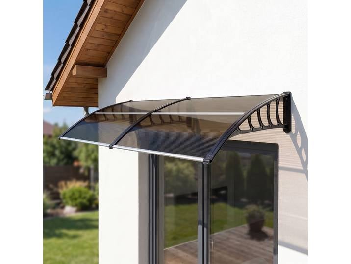 Outsunny Auvent Porte Polycarbonate Aluminium Anti-UV Pluie