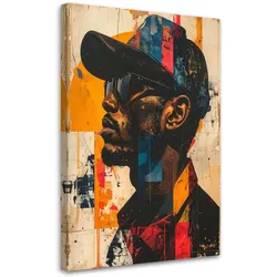 WANDBILD, Abstraktr Mann mit Kopfbedeckung und Brille