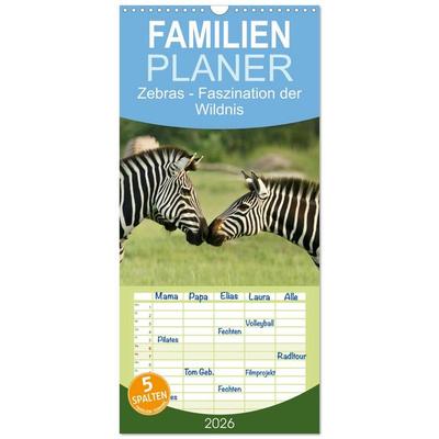 Familienplaner 2026 - Zebras - Faszination der Wildnis mit 5 Spalten (Wandkalender, 21 x 45 cm) CALVENDO