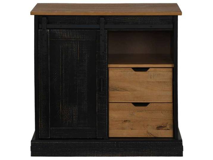 (10905)Commode - contemporain - Buffet rangement - HALDEN porte coulissante noir 80x40x80 cm bois massif poid:26 kg