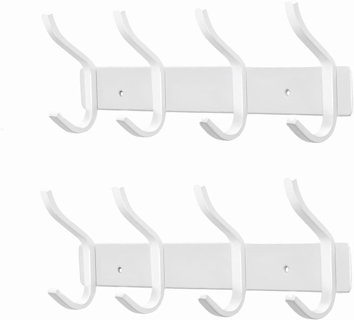 SnelShoppen Wandkapstok met 4 Haken, RVS Kledinghaken voor Badkamer en Keuken, Wit, 2 Stuks