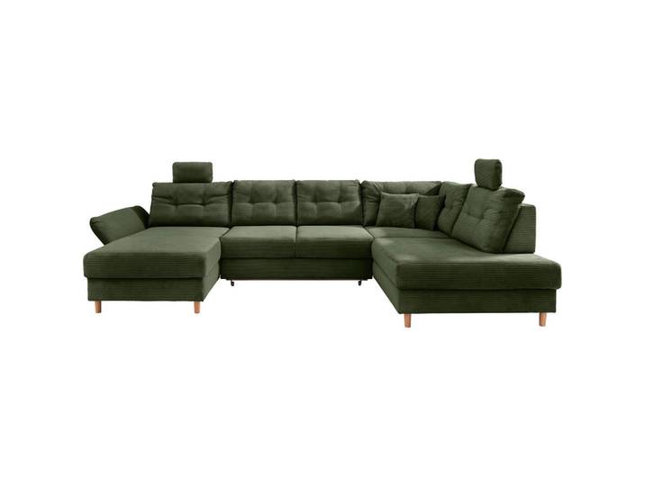 Wohnlandschaft, Dunkelgrün, 338-352x206 cm, Textil, 6-Sitzer, U-Form, Livetastic