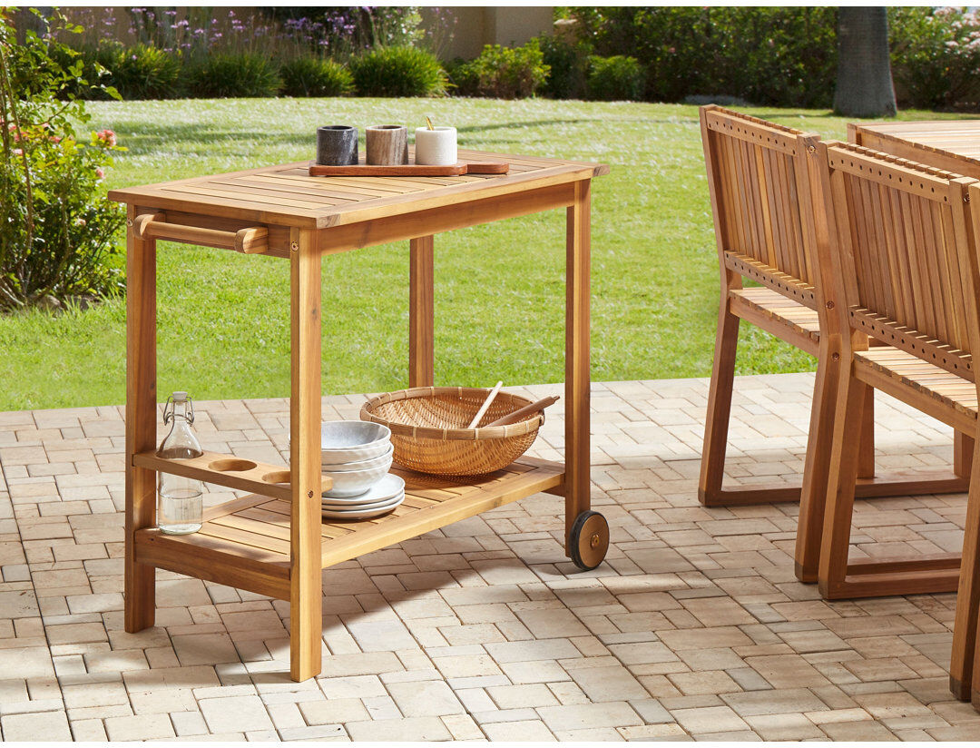 Alpen Home Chauncie Solid Wood Bar Cart Natural Wood 74cm H X 95cm W X 18cm D