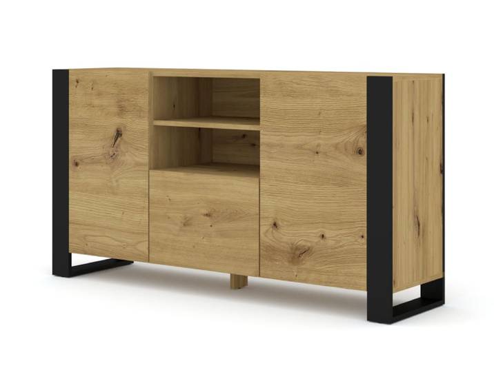 Commode effet bois Crème et Noir