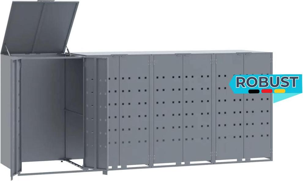 Mülltonnenbox GORILO für 4 Tonnen Grau 276x79x117 cm Stahl | Mülltonnenverkleidung 4er Mülltonnenhaus