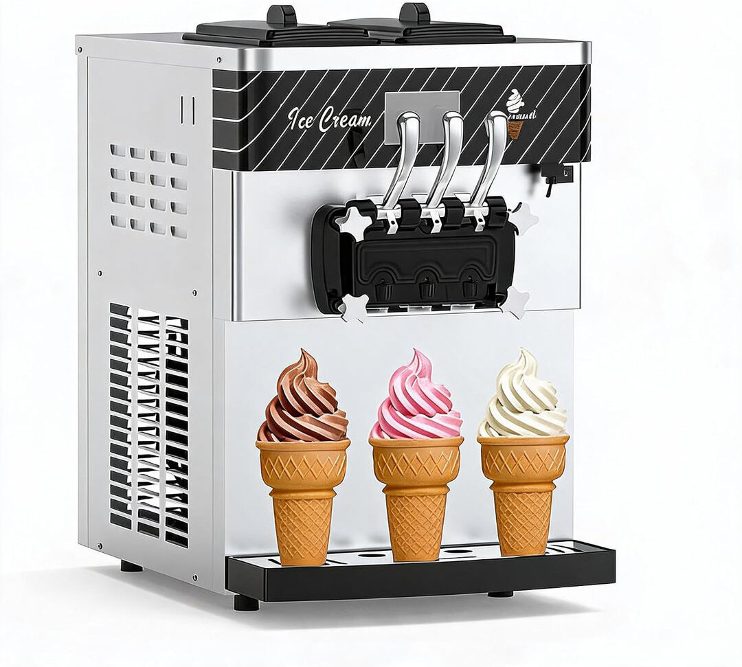 idealhouse 3-Flavor Countertop Soft Serve Ice Cream Machine, Stainless Steel Ice Cream Dispenser, Commercial Ice Cream Maker for Cafe, Snack Bar, Takeaway and Ho Stainless steel